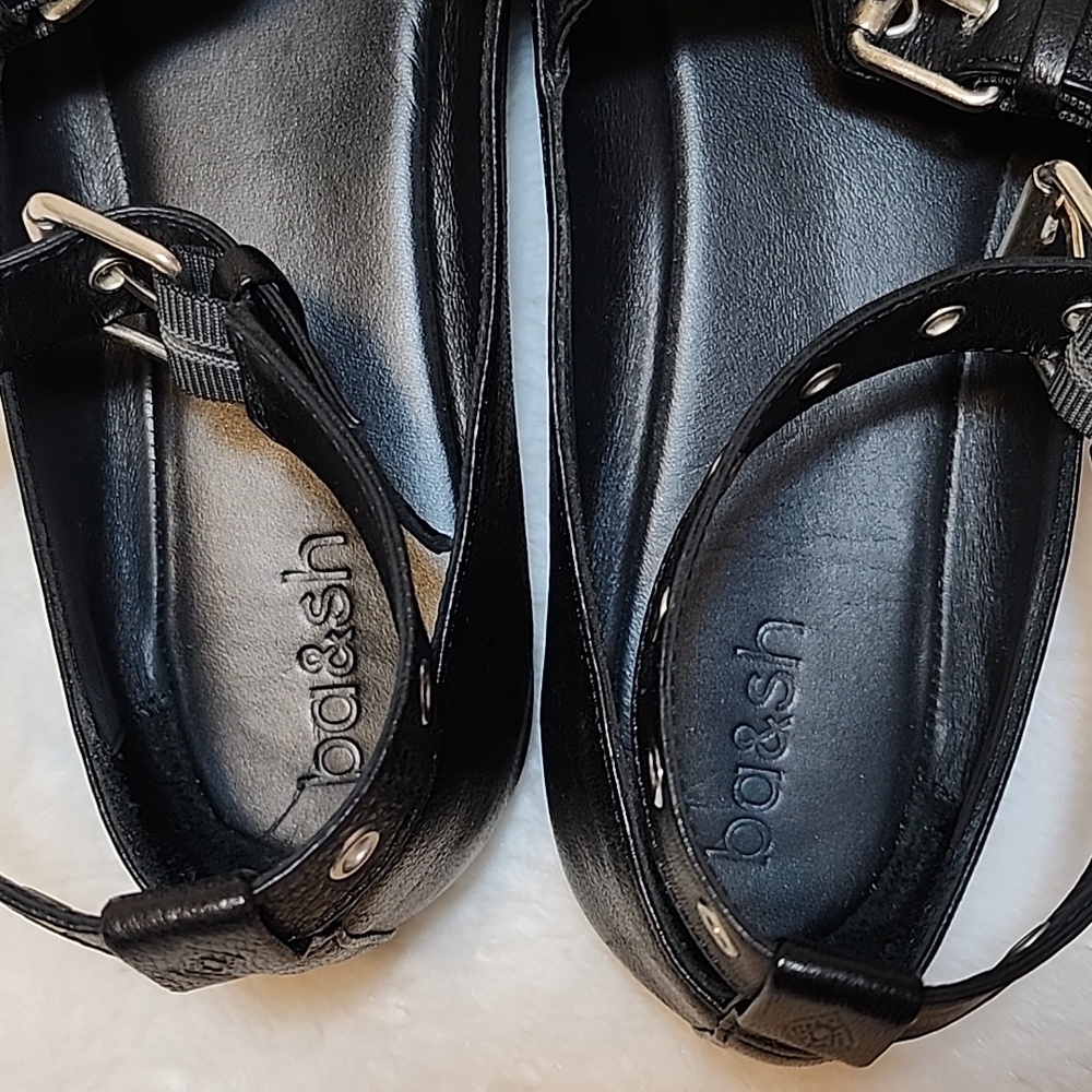Ba&sh Canya Ballerina Black Leather Ankle Strap Ballet Flats Loafers Shoes Sz 7 - Picture 9 of 16